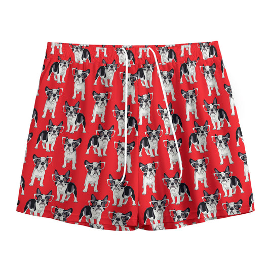 French Bulldog With Glasses Print Mesh Shorts