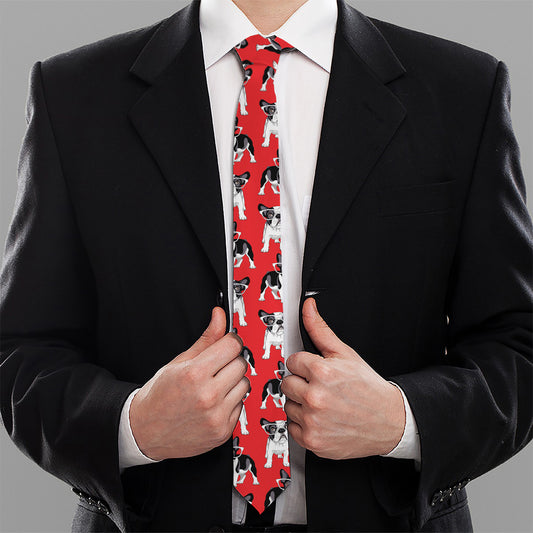 French Bulldog With Glasses Print Necktie