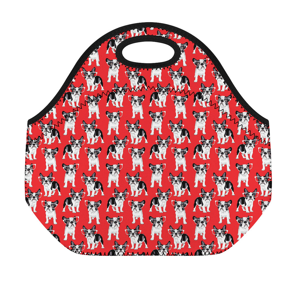 French Bulldog With Glasses Print Neoprene Lunch Bag