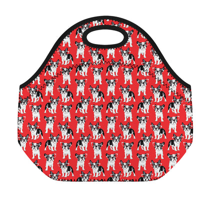 French Bulldog With Glasses Print Neoprene Lunch Bag
