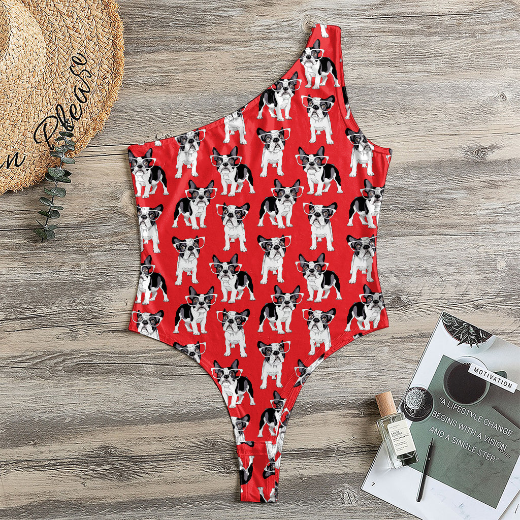 French Bulldog With Glasses Print One Shoulder Bodysuit