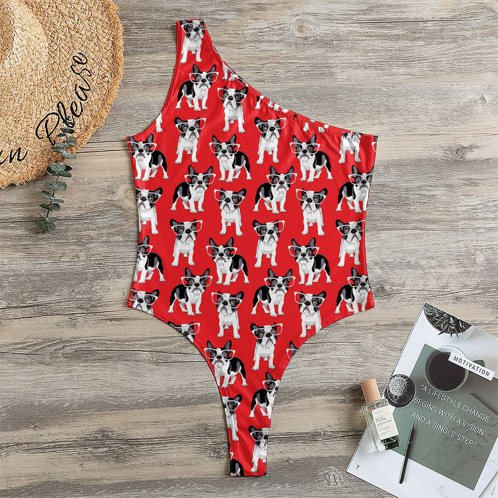 French Bulldog With Glasses Print One Shoulder Bodysuit