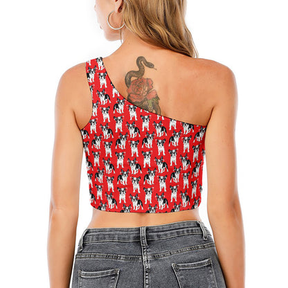French Bulldog With Glasses Print One Shoulder Crop Top