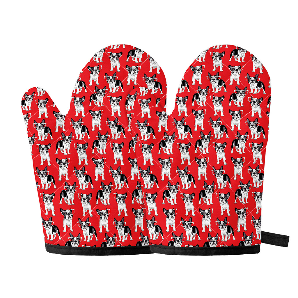 French Bulldog With Glasses Print Oven Mitts