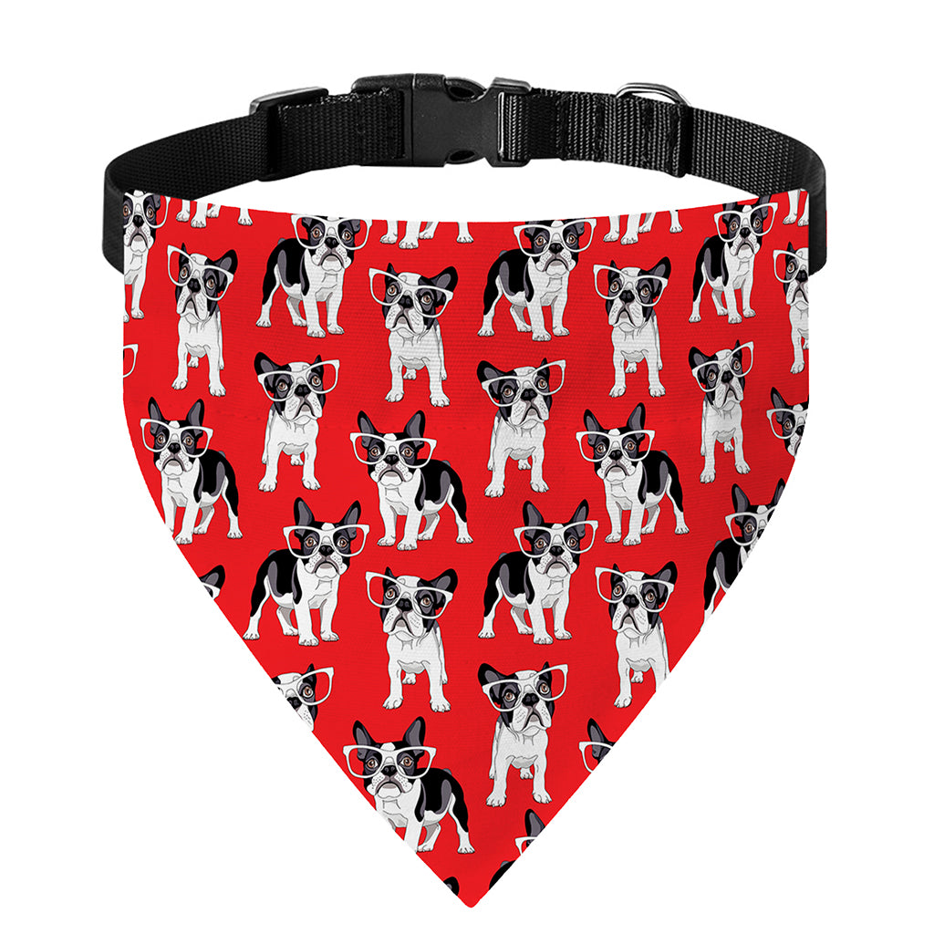 French Bulldog With Glasses Print Over The Collar Dog Bandana