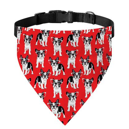 French Bulldog With Glasses Print Over The Collar Dog Bandana