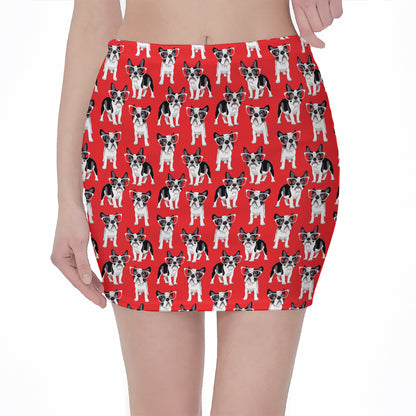 French Bulldog With Glasses Print Pencil Mini Skirt