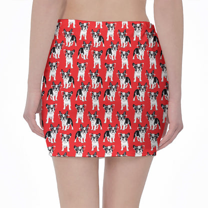 French Bulldog With Glasses Print Pencil Mini Skirt