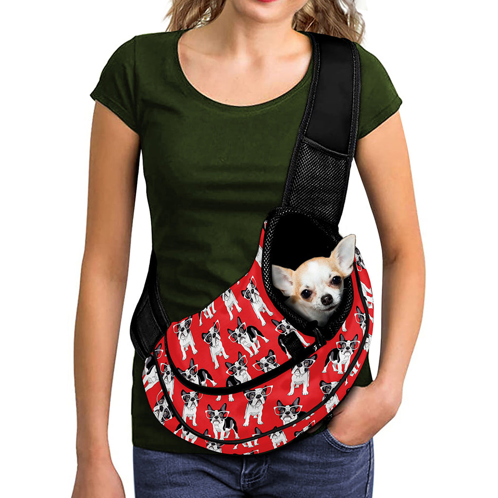French Bulldog With Glasses Print Pet Sling Carrier
