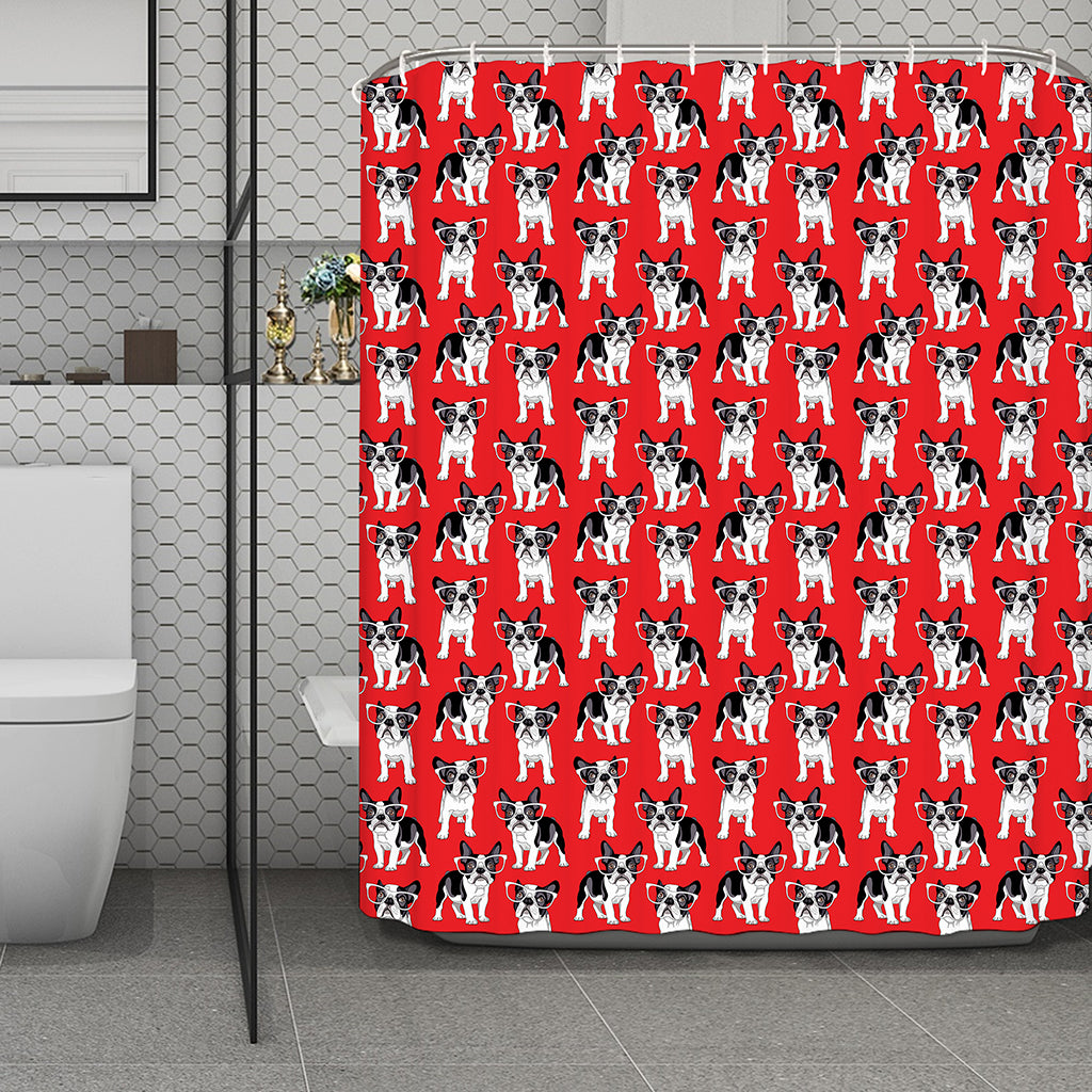French Bulldog With Glasses Print Polyester Shower Curtain