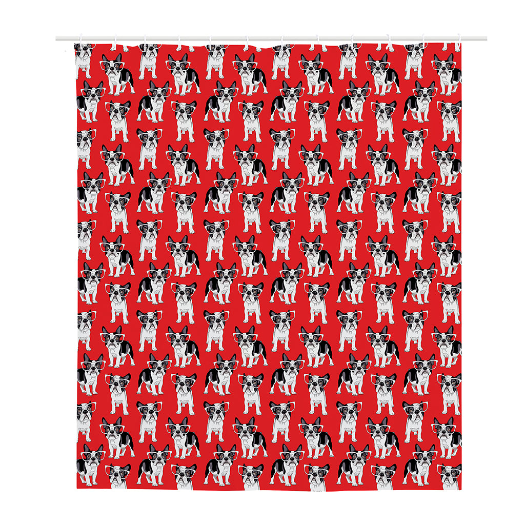 French Bulldog With Glasses Print Polyester Shower Curtain
