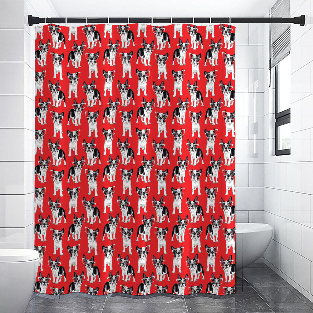 French Bulldog With Glasses Print Premium Shower Curtain