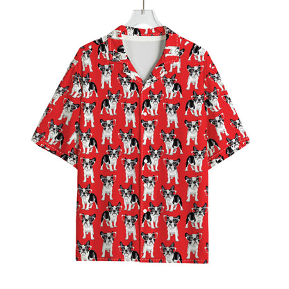 French Bulldog With Glasses Print Rayon Hawaiian Shirt