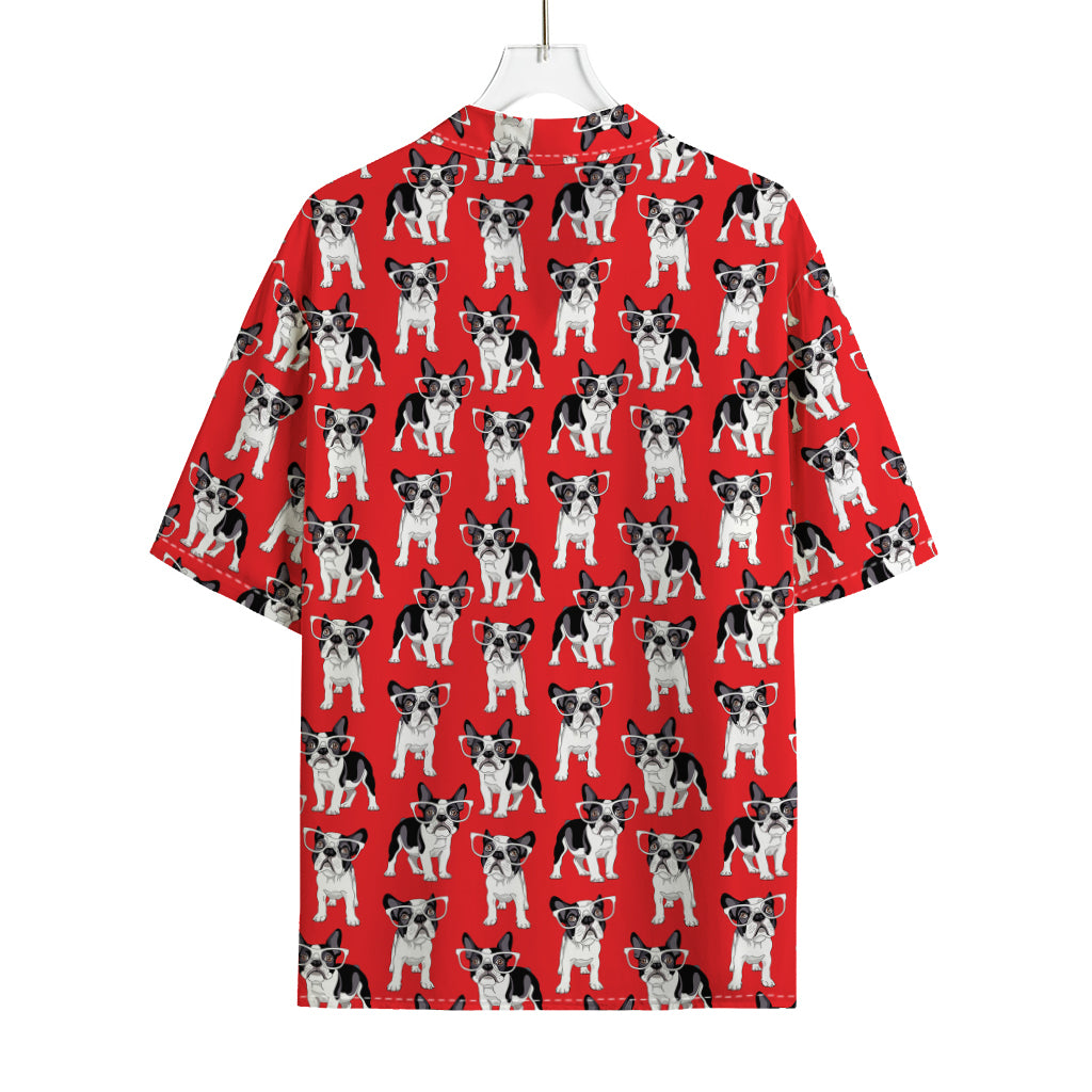 French Bulldog With Glasses Print Rayon Hawaiian Shirt