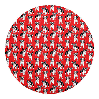 French Bulldog With Glasses Print Round Blanket