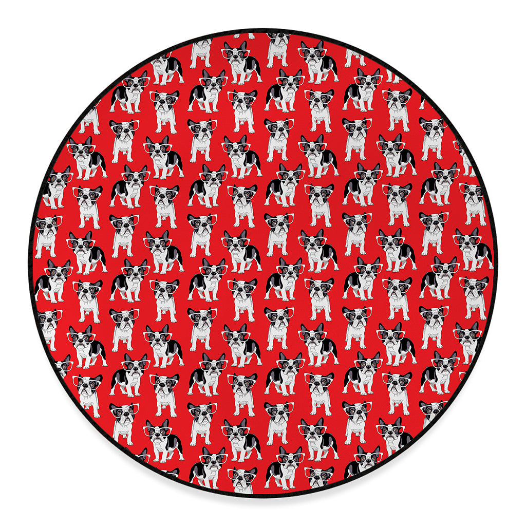 French Bulldog With Glasses Print Round Floor Mat