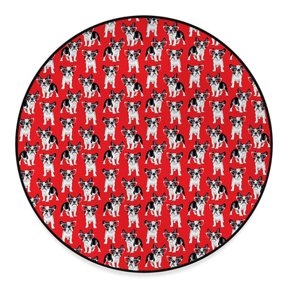 French Bulldog With Glasses Print Round Floor Mat