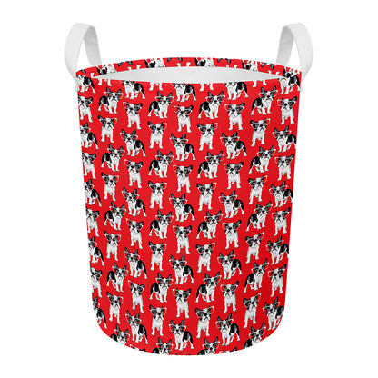 French Bulldog With Glasses Print Round Laundry Basket