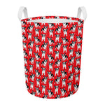 French Bulldog With Glasses Print Round Laundry Basket