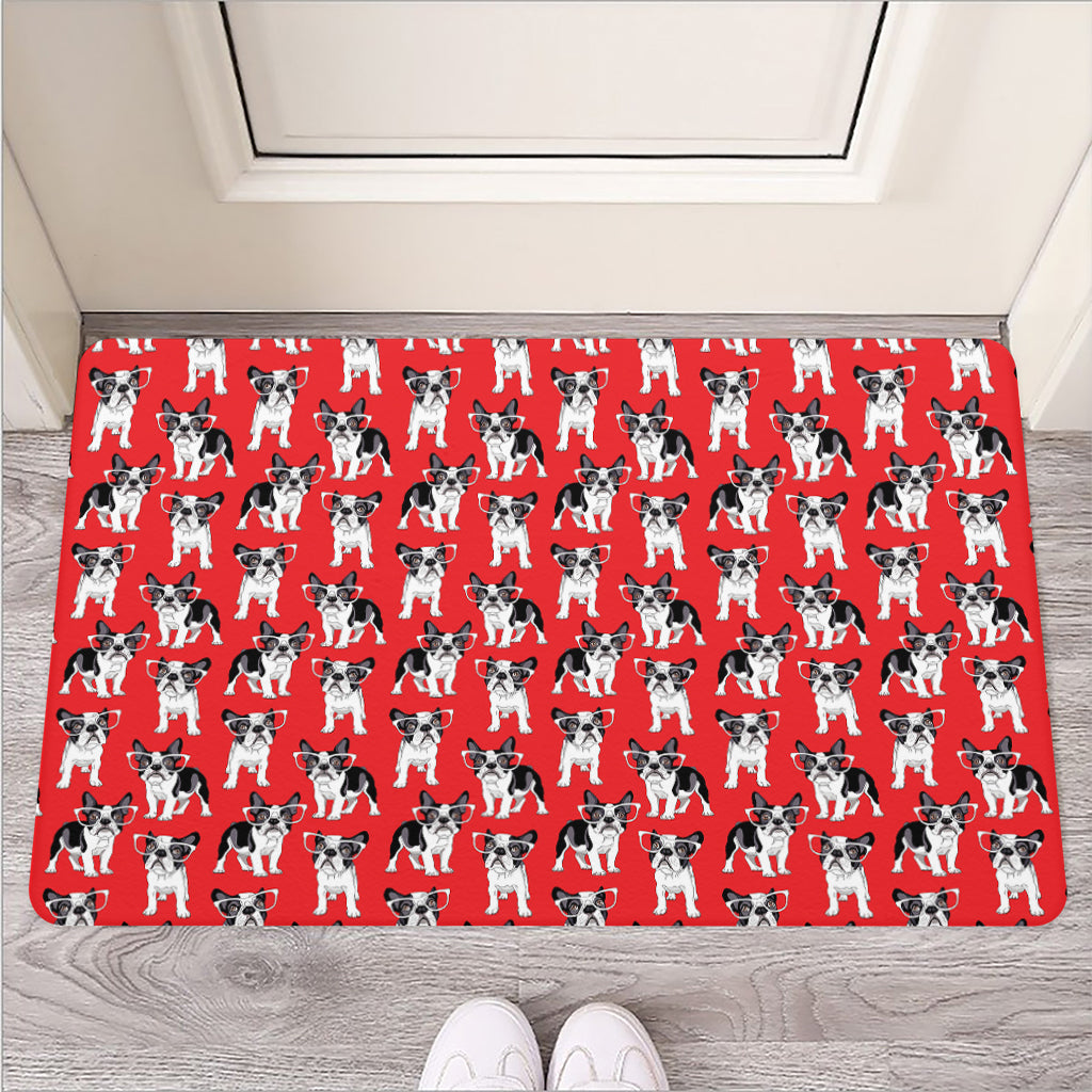 French Bulldog With Glasses Print Rubber Doormat