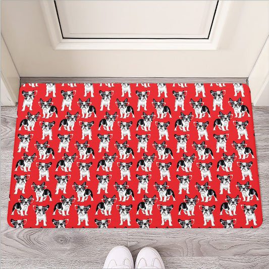 French Bulldog With Glasses Print Rubber Doormat