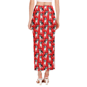 French Bulldog With Glasses Print Side Slit Maxi Skirt