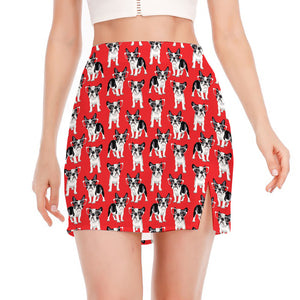 French Bulldog With Glasses Print Side Slit Mini Skirt