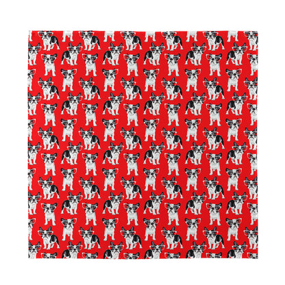 French Bulldog With Glasses Print Silk Bandana