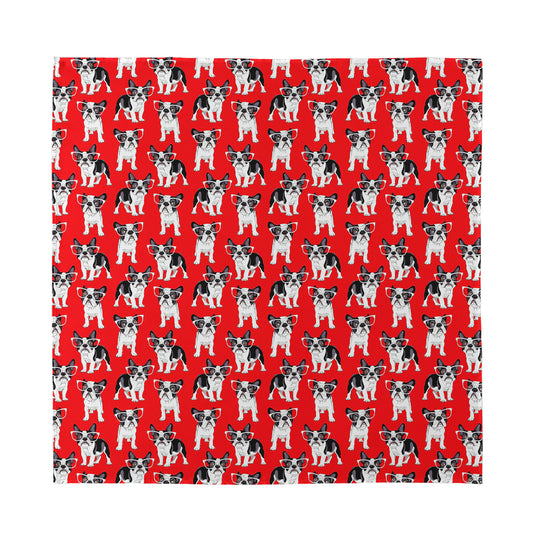 French Bulldog With Glasses Print Silk Bandana