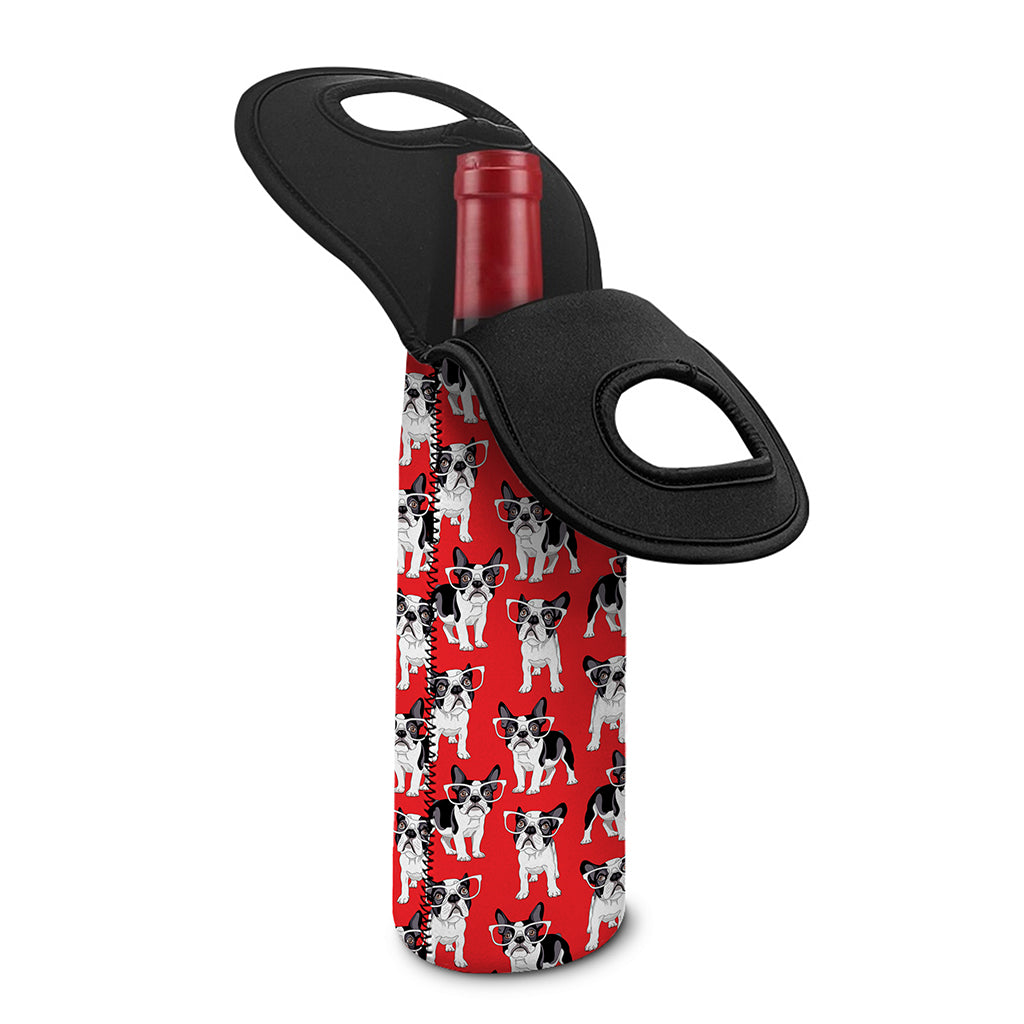 French Bulldog With Glasses Print Single Neoprene Wine Tote