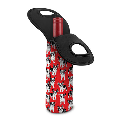 French Bulldog With Glasses Print Single Neoprene Wine Tote