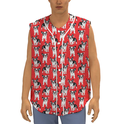French Bulldog With Glasses Print Sleeveless Baseball Jersey