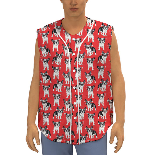 French Bulldog With Glasses Print Sleeveless Baseball Jersey
