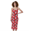 French Bulldog With Glasses Print Slim Fit Midi Cami Dress