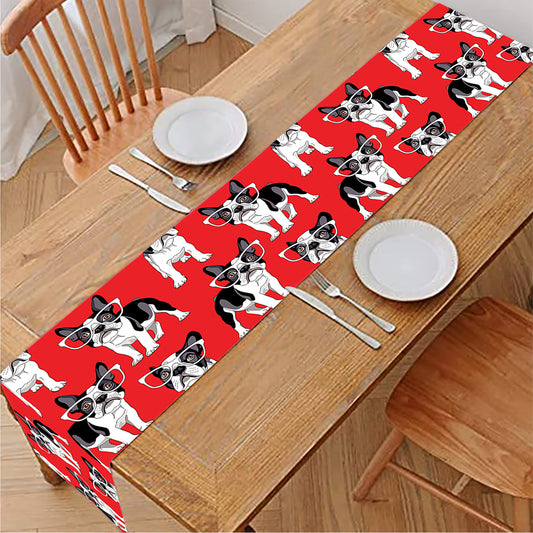 French Bulldog With Glasses Print Table Runner