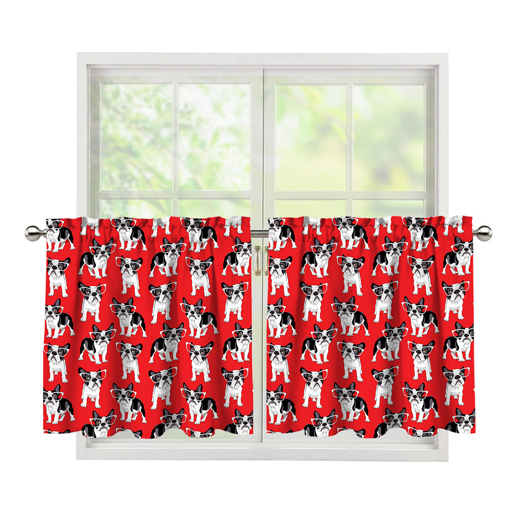 French Bulldog With Glasses Print Tier Curtains