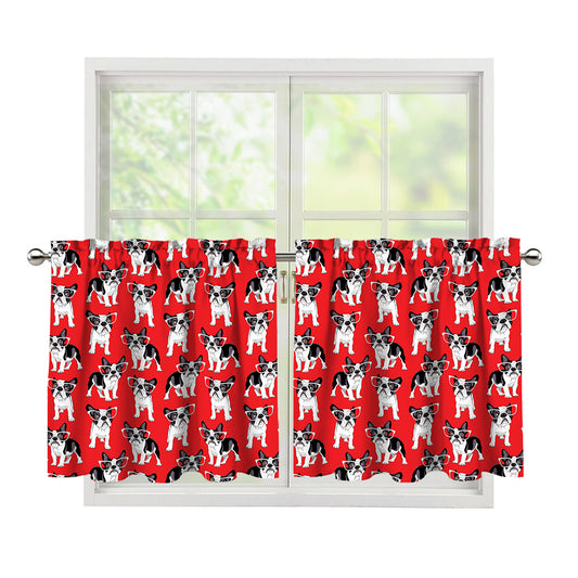 French Bulldog With Glasses Print Tier Curtains