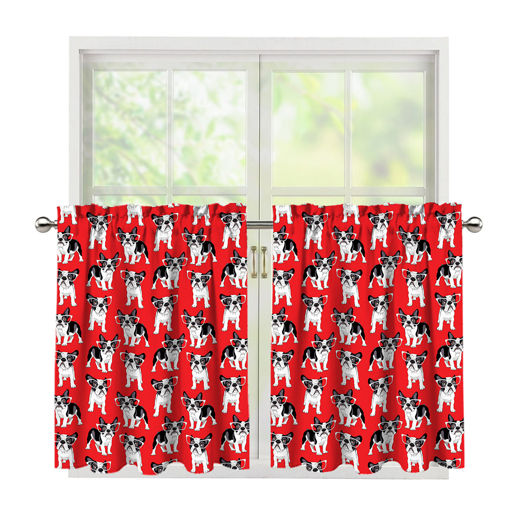 French Bulldog With Glasses Print Tier Curtains
