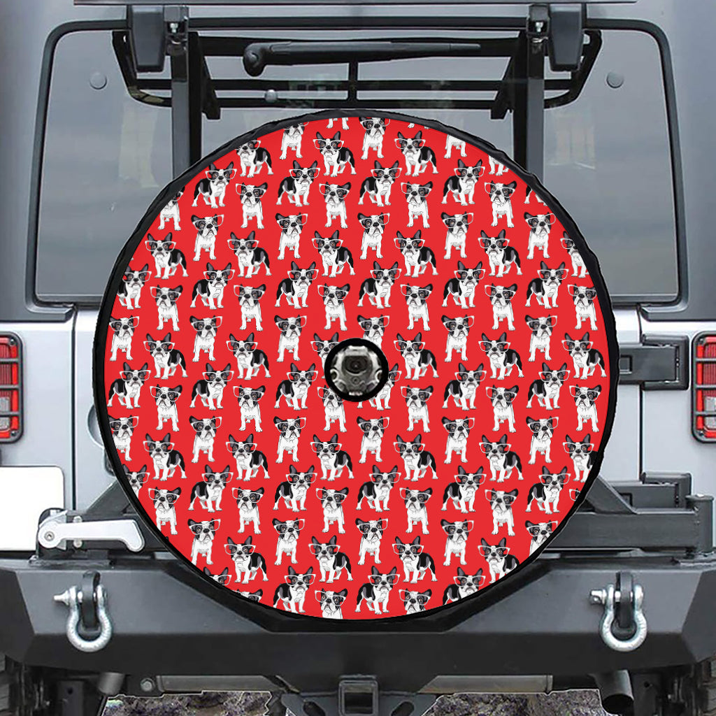 French Bulldog With Glasses Print Tire Cover With Camera Hole