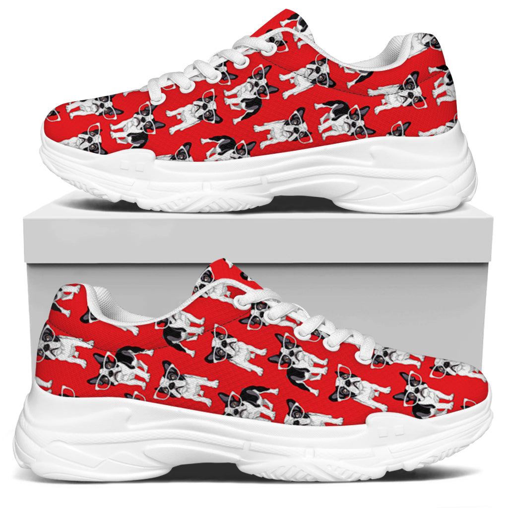French Bulldog With Glasses Print White Chunky Shoes