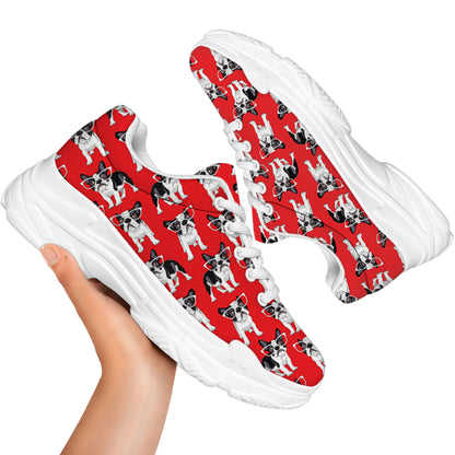 French Bulldog With Glasses Print White Chunky Shoes