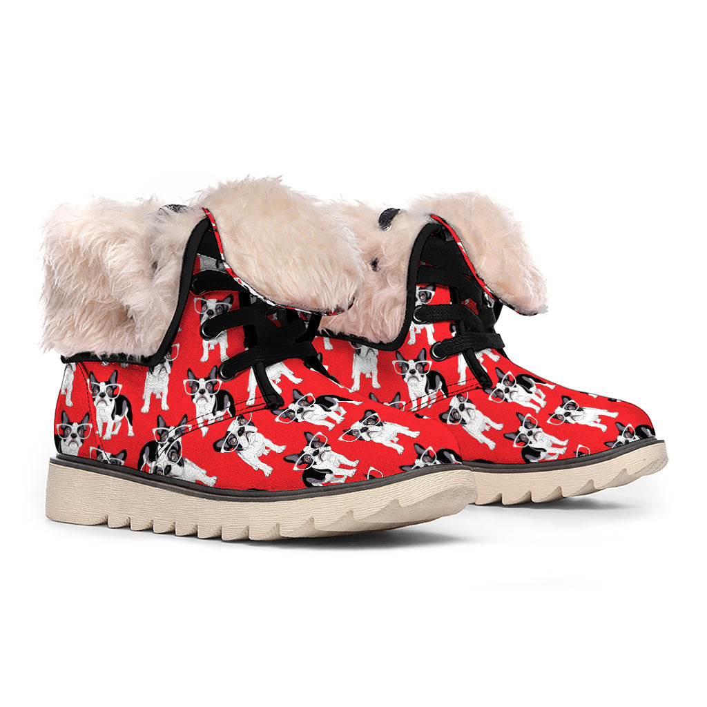 French Bulldog With Glasses Print Winter Boots