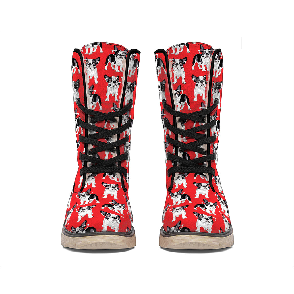 French Bulldog With Glasses Print Winter Boots