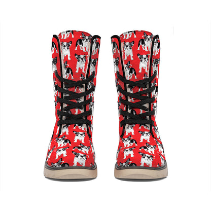French Bulldog With Glasses Print Winter Boots