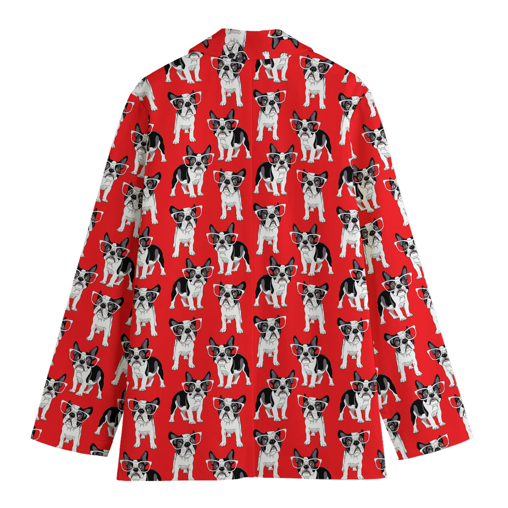 French Bulldog With Glasses Print Women's Blazer
