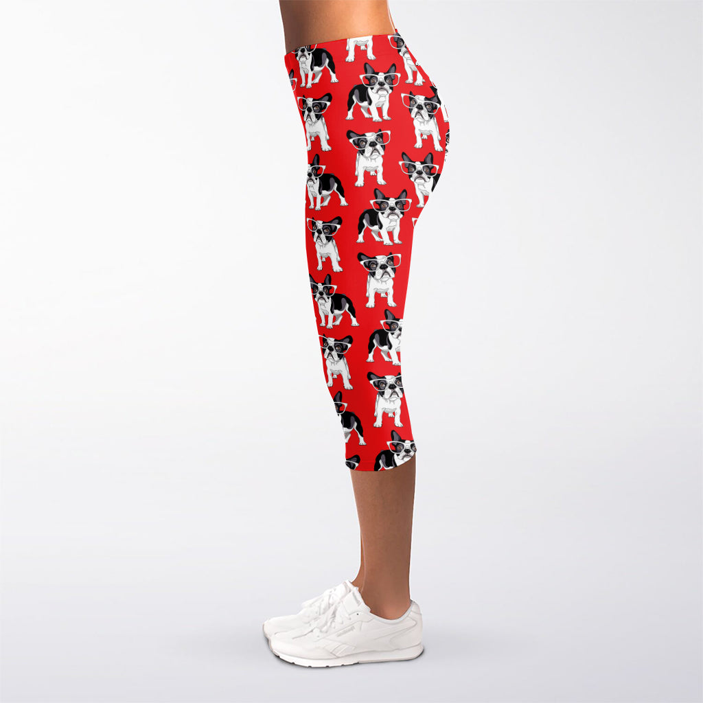 French Bulldog With Glasses Print Women's Capri Leggings