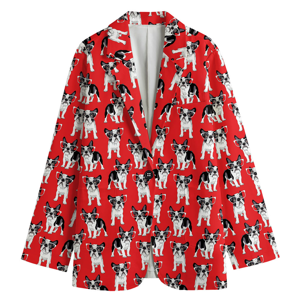 French Bulldog With Glasses Print Women's Cotton Blazer
