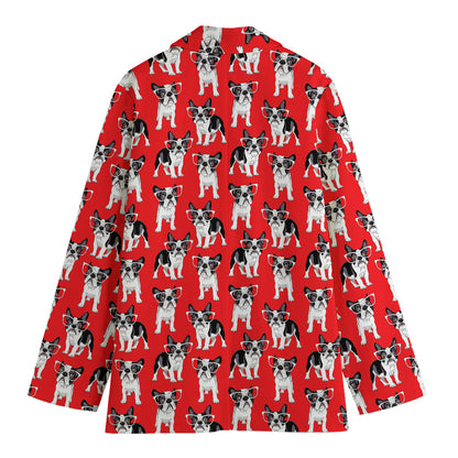 French Bulldog With Glasses Print Women's Cotton Blazer