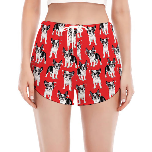 French Bulldog With Glasses Print Women's Split Running Shorts
