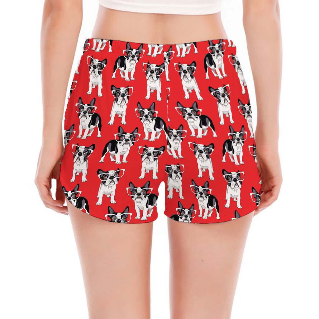French Bulldog With Glasses Print Women's Split Running Shorts
